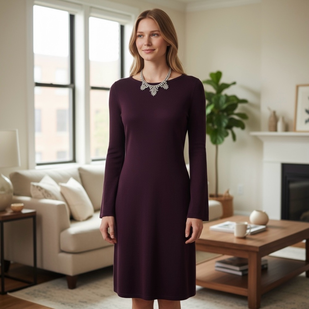 Calvin Klein Split Sleeve Sheath Sweater Dress Purple Size Small